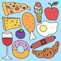 ícones de comida dos desenhos animados. fundo de comida vetorial vetor