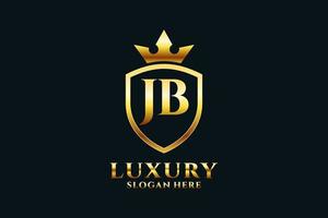 logotipo de monograma de luxo elegante inicial jb ou modelo de crachá com pergaminhos e coroa real - perfeito para projetos de marca luxuosos vetor