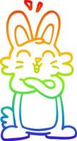 desenho de linha gradiente arco-íris desenho animado coelho alegre vetor