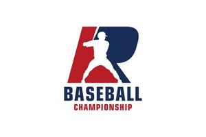 letra r com design de logotipo de beisebol. elementos de modelo de design vetorial para equipe esportiva ou identidade corporativa. vetor