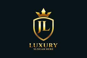 logotipo de monograma de luxo elegante inicial jl ou modelo de crachá com pergaminhos e coroa real - perfeito para projetos de marca luxuosos vetor