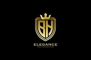 logotipo de monograma de luxo elegante inicial bh ou modelo de crachá com pergaminhos e coroa real - perfeito para projetos de marca luxuosos vetor