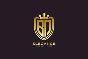 inicial bn elegante logotipo de monograma de luxo ou modelo de crachá com pergaminhos e coroa real - perfeito para projetos de marca luxuosos vetor