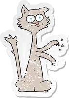adesivo retrô angustiado de um gato de desenho animado arranhando vetor