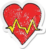 adesivo retrô angustiado de um símbolo de pulso de frequência cardíaca de desenho animado vetor