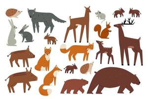 coleção de animais da floresta desenhados em estilo simples. ursos, veados, lobos, lebres. natureza selvagem vetor