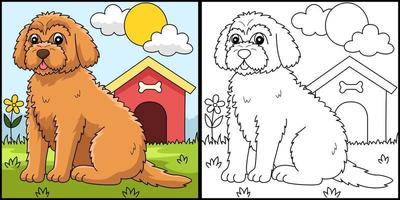 ilustração de página para colorir de cachorro goldendoodle vetor