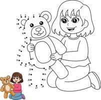 desenho de menina ponto a ponto segurando um ursinho de pelúcia vetor