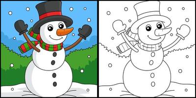 boneco de neve para colorir ilustração colorida vetor