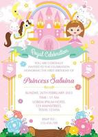 convite de aniversário com linda princesa rosa vetor