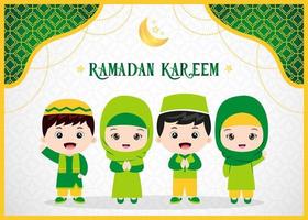 cartão de ramadan kareem com crianças muçulmanas vetor