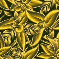 folhas de ouro sem costura padrão com plantas de flores tropicais abstratas e folhagens em fundo escuro. padrão sem emenda com folhas de cor monocromática. papel de parede da natureza. fundo tropical. decoração floral vetor