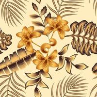bege vintage natureza floral sem costura padrão com folhas de palmeira de banana tropical vintage verde e folhagem de plantas em fundo bege. ilustração na moda do verão de praia. papel de parede floral. tema de outono vetor
