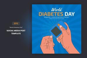 banner desenhado à mão do dia mundial do diabetes, pôster para postagem de mídia social vetor