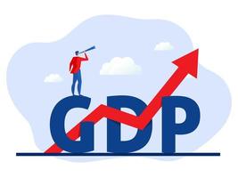 PIB ou produto interno bruto per capita. Empresário regando as plantas seta. Medição e índice de lucro do lucro nacional. Valor financeiro. vetor