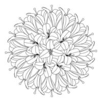 página para colorir de lindas flores com desenho a lápis detalhado em gráfico vetorial de arte de linha vetor