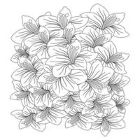 página para colorir de lindas flores com desenho a lápis detalhado em gráfico vetorial de arte de linha vetor