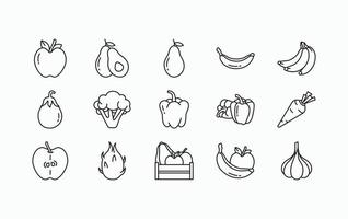 conjunto de ícones de frutas e legumes vetor