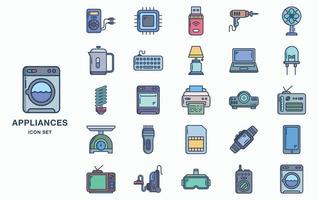 conjunto de ícones de dispositivos elétricos e eletrodomésticos vetor