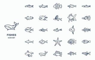 peixe do mar e conjunto de ícones subaquáticos vetor