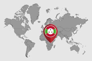 pin mapa com bandeira do burundi no mapa do mundo. ilustração vetorial. vetor