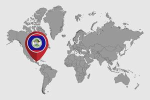 pin mapa com bandeira de belize no mapa do mundo. ilustração vetorial. vetor