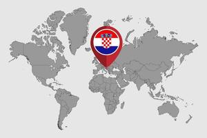pin mapa com bandeira da croácia no mapa do mundo. ilustração vetorial. vetor