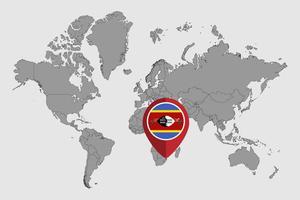 pin mapa com bandeira eswatini no mapa do mundo. ilustração vetorial. vetor