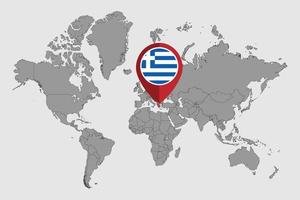 pin mapa com bandeira da grécia no mapa do mundo. ilustração vetorial. vetor