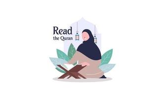 pessoas muçulmanas lendo ilustração do Alcorão Sagrado vetor