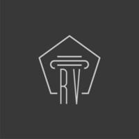 monograma inicial rv com design de logotipo de pilar monoline vetor