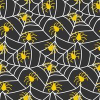 teia de aranha assustadora e aranhas amarelas sem costura padrão isolado ilustração vetorial. fundo de teia de aranha. impressão repetida sem fim de halloween. vetor