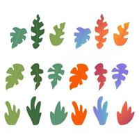 conjunto de outono colorido, folhas de verão e arbustos. isolado na ilustração plana background.vector branco. vetor
