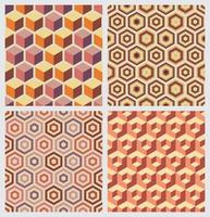 conjunto de cores retrô de hexágonos de geometria de padrões sem emenda vetor