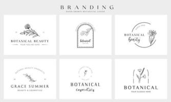 elemento floral botânico logotipo desenhado à mão com flores silvestres e folhas. logotipo para spa e salão de beleza, boutique, loja orgânica, casamento, designer floral, interior, fotografia, cosmético. vetor