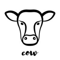 design de logotipo de vaca mínimo. cabeça de vaca ou rosto sem chifres. arte de linha vetorial, monoline vetor