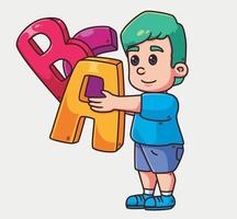 lindos filhos segurando o alfabeto. ilustração de pessoa isolada dos desenhos animados. vetor de elemento de adesivo de estilo simples