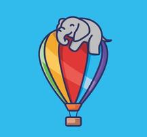 elefante fofo levante o balão colorido gigante na capadócia turquia. ícone de ilustração de estilo de desenho animado plano animal mascote de logotipo de vetor premium adequado para personagem de banner de web design