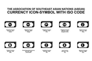 a associação das nações do sudeste asiático, símbolo de ícone de moeda asean com código iso. ilustração vetorial vetor