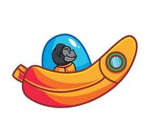 gorila astronauta fofo com foguete bananaship. ilustração isolada do conceito de tecnologia de ciência animal dos desenhos animados. estilo plano adequado para vetor de logotipo premium de ícone de adesivo. personagem mascote