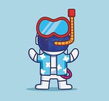 astronauta fofo mergulhando. desenhos animados viagens férias férias verão conceito isolado ilustração. estilo plano adequado para vetor de logotipo premium de design de ícone de adesivo. personagem mascote