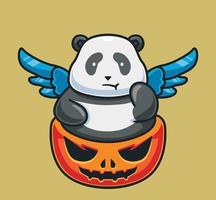 panda bonito na abóbora gigante. ilustração de halloween animal dos desenhos animados isolado. estilo plano adequado para vetor de logotipo premium de design de ícone de adesivo. personagem mascote