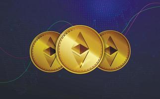 moeda de moeda clássica de ouro ethereum. tecnologia moderna de moeda criptográfica eletrônica. banner de token de mercado de cadeia de bloco de criptomoeda digital. . ilustração vetorial vetor