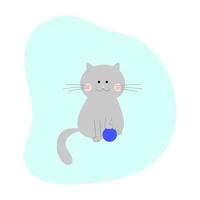 gato cinza com bola de natal azul para árvore de natal vetor