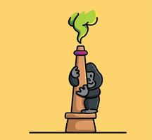bonito gorila kong subindo na fábrica da torre. animal cartoon isolado estilo plano adesivo web design ícone ilustração personagem de mascote de logotipo de vetor premium
