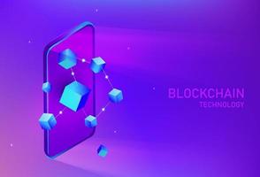 conceito de tecnologia blockchain, experiência em tecnologia futura conectando criptomoeda digital blockchain na ilustração vetorial de smartphone vetor