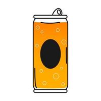 ícone de lata de cerveja em estilo desenhado à mão nas cores preto e amarelo com bolhas isoladas no fundo branco, símbolo da festa da cerveja no estilo cartoon vetor