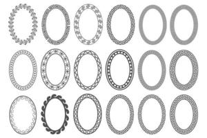 conjunto de moldura oval chave grega. bordas do círculo com ornamentos meandros. desenhos antigos de elipse. vetor