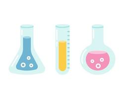 frascos e tubos de ensaio para aulas de química escolar, ilustração vetorial plana sobre fundo branco vetor