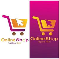 sacola de compras de logotipo de comércio eletrônico e carrinho de compras on-line e design de logotipo de loja on-line com conceito moderno vetor